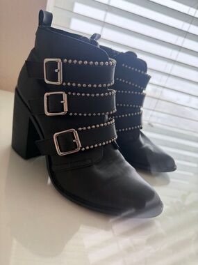 Steve Madden Black Buckle & Stud Ankle Booties